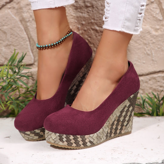 Damen Wedge-Pantoletten mit geflochtenem Absatz und komfortablem Innenfutter R&B