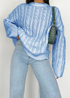 Damen grob gestrickter Pullover mit Zopfmuster und weitem Schnitt R&B