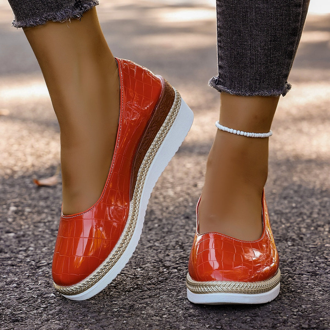 Damen Plattform-Ballerinas mit modischem Krokopattern und elastischer Einlage R&B