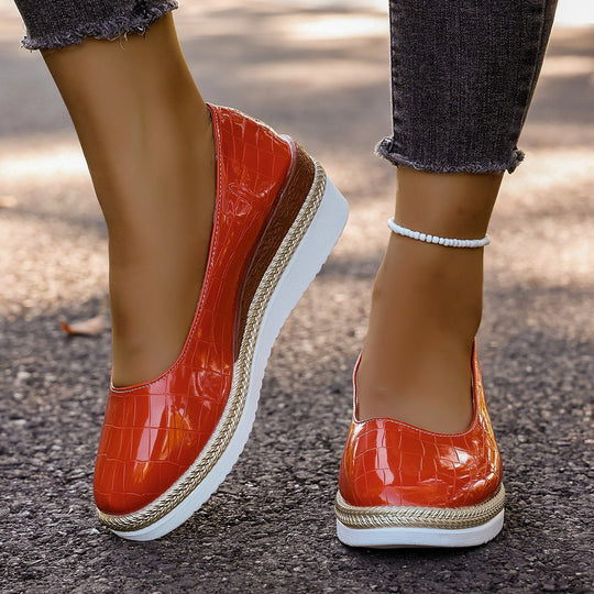 Damen Plattform-Ballerinas mit modischem Krokopattern und elastischer Einlage R&B