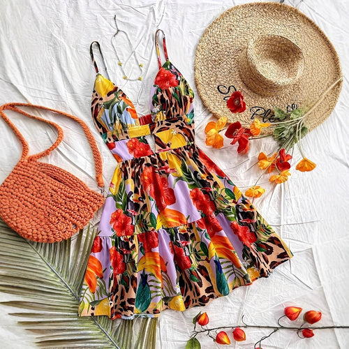 Damen Neckholder Sommerkleid mit floralem Muster und Rüschendetails R&B