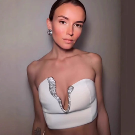 Damen Figurbetontes Crop-Top mit funkelndem Ausschnitt und Rock R&B
