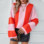 Damen Strickpullover mit innovativem Blockstreifen-Design und lässigem Schnitt