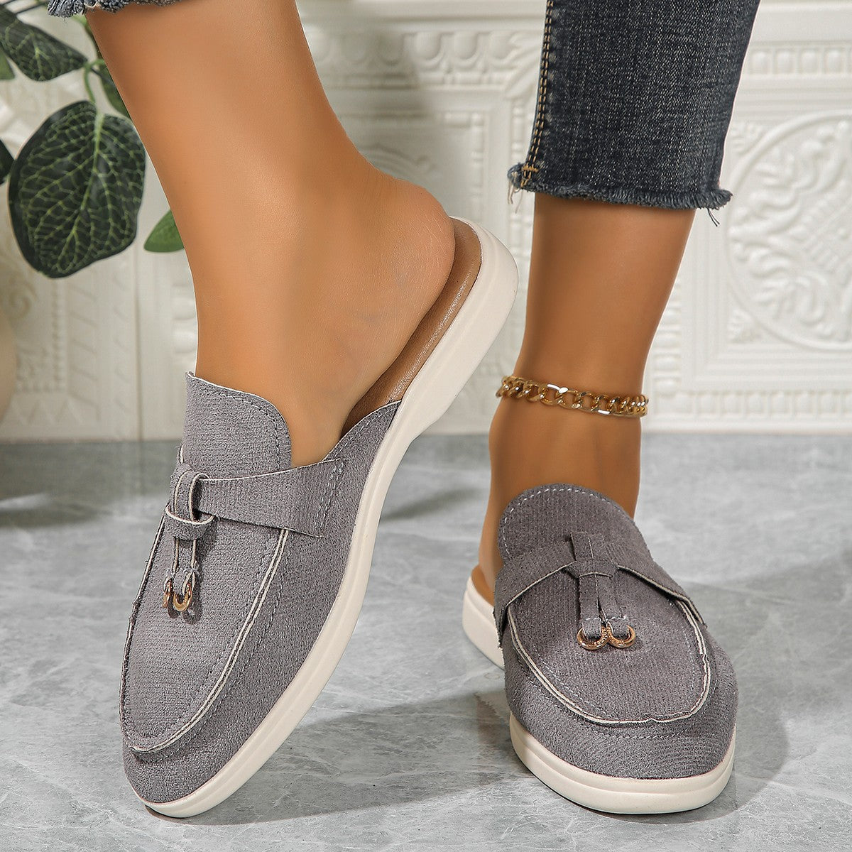 Damen Bequeme Slip-On Mokassins mit eleganter Schnallen-Applikation R&B
