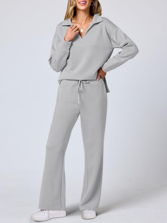 Damen Bequemer Freizeitanzug mit elegantem V-Ausschnitt und lockerem Schnitt R&B