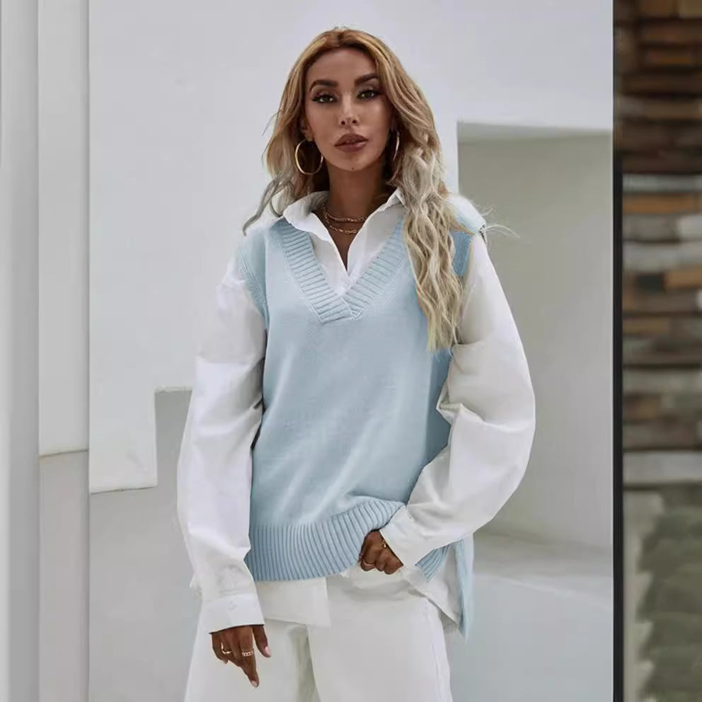 Damen Strickweste mit V-Ausschnitt und eleganter Rippenstruktur R&B