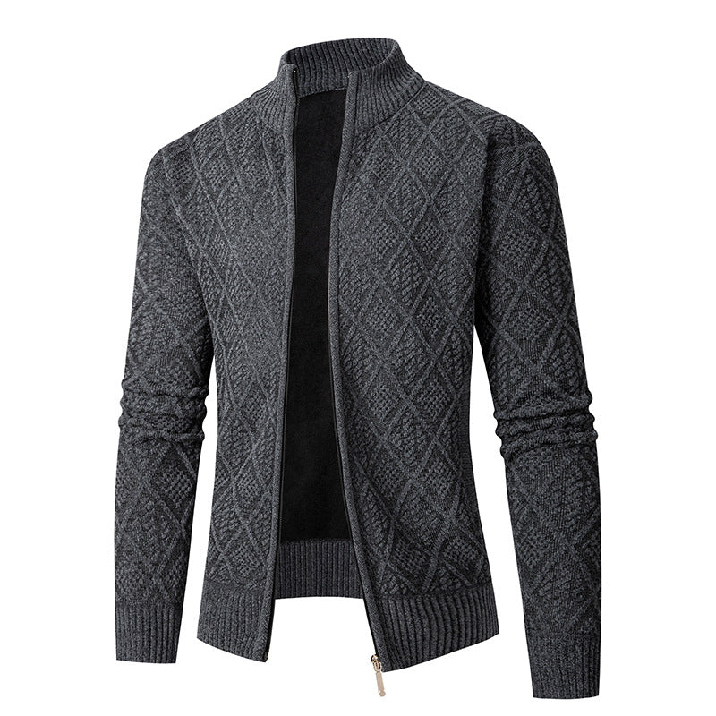 Herren Strickjacke mit modernem Zipper und stilvollem Rautenmuster