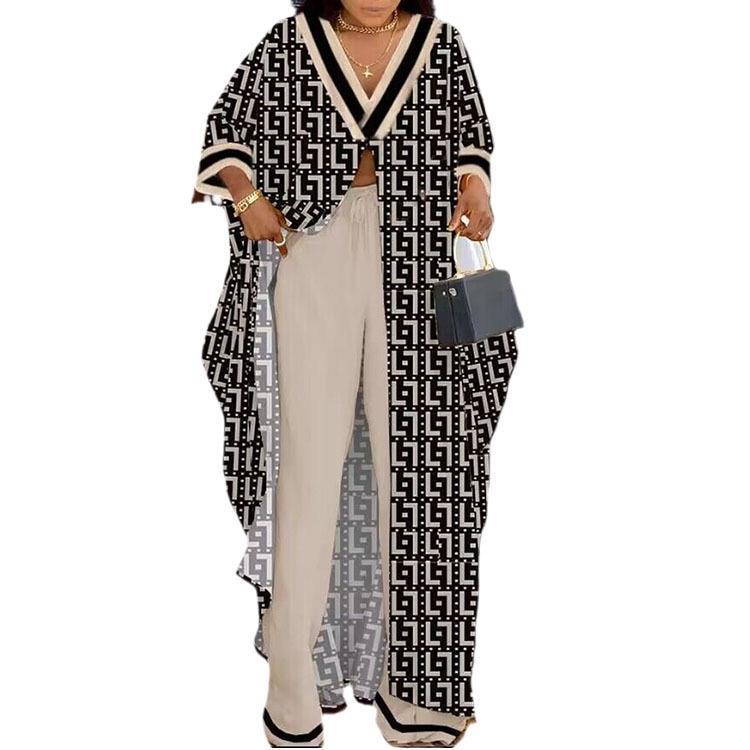 Damen Set aus kimonoartigem Oberteil und weitem Hosen R&B
