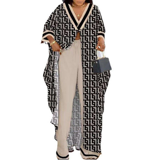 Damen Set aus kimonoartigem Oberteil und weitem Hosen R&B