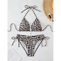 Damen Triangel-Bikini mit modischem geometrischem Muster und verstellbaren Trägern R&B