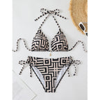 Damen Triangel-Bikini mit modischem geometrischem Muster und verstellbaren Trägern R&B