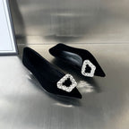 Damen Samt Ballerinas mit glamourösem Schmuckdetail R&B
