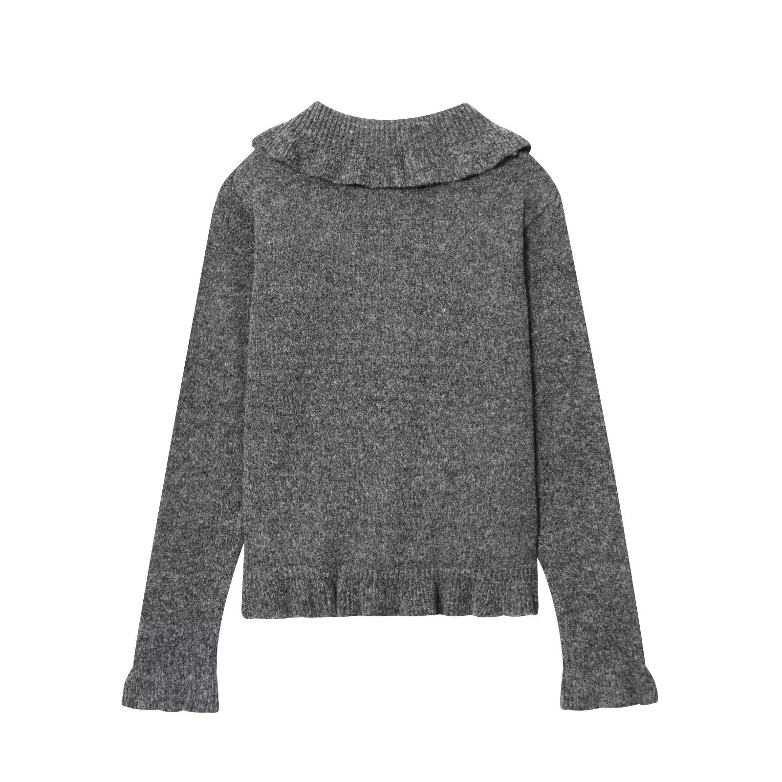 Damen Strickjacke mit großem Kragen und Knopfleiste R&B