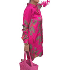Damen nan knielanges Hemdblusenkleid mit durchgehender Knopfleiste, Kentkragen, Manschetten und lockerer A-Linien-Silhouette R&B