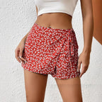 Damen Modische Shorts mit Blumendruck und elastischem Bund EB