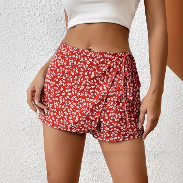 Damen Modische Shorts mit Blumendruck und elastischem Bund EB