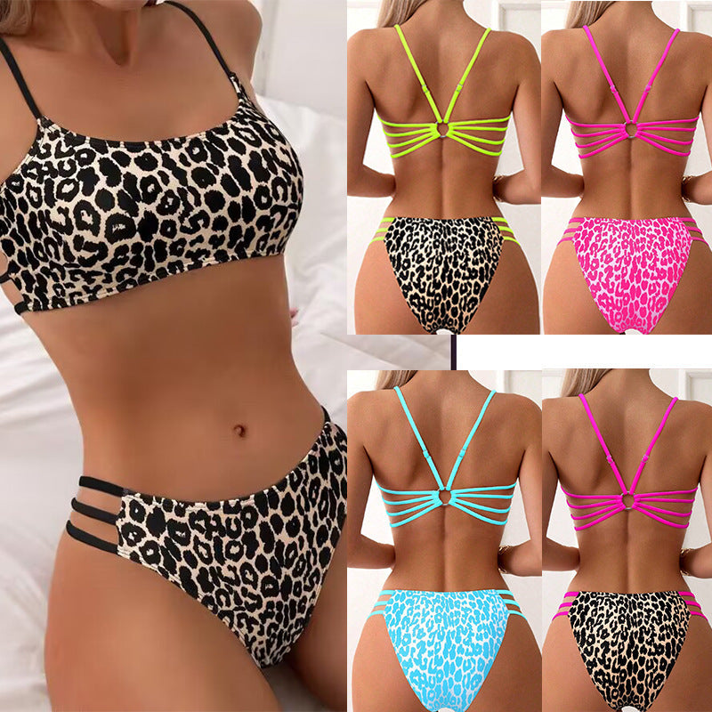 Damen Bikini-Set mit kreativem Leopardenmuster und verstellbaren Trägern R&B
