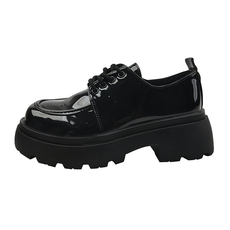 Damen modische Plateau-Schnürschuhe mit glänzender Oberfläche und stabiler Sohle R&B