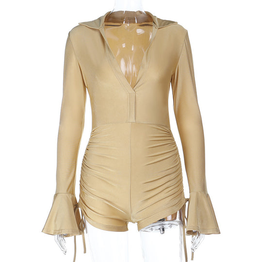 Damen eleganter Bodysuit mit lässigem Kragen und Raffung R&B