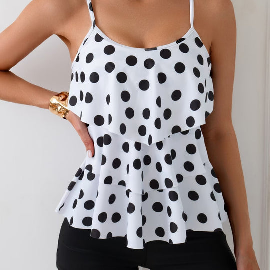 Damen Tankini-Set mit schickem Polka-Dot-Oberteil und bequemen Shorts R&B