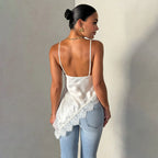 Damen Satin Top mit Spitzenverzierungen R&B