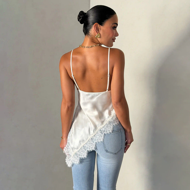 Damen Satin Top mit Spitzenverzierungen R&B