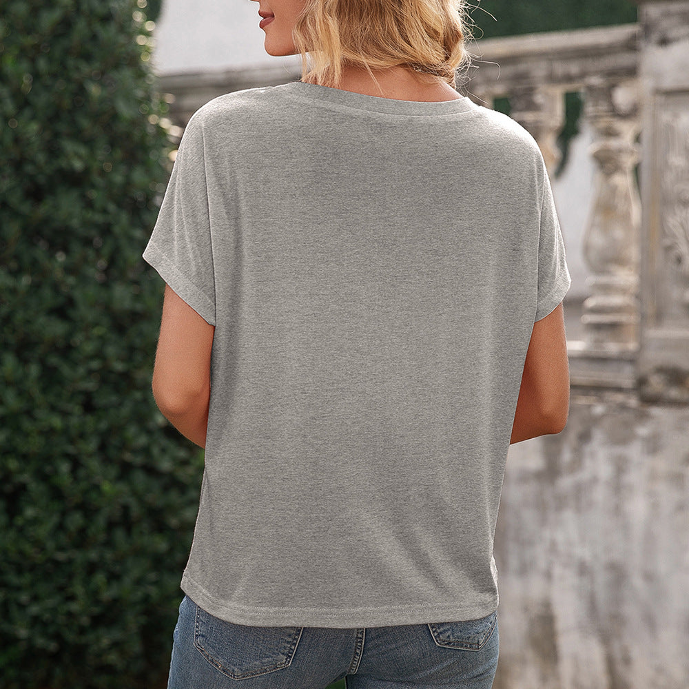 Damen lässiges T-Shirt mit Brusttasche und weichem Baumwollmaterial R&B