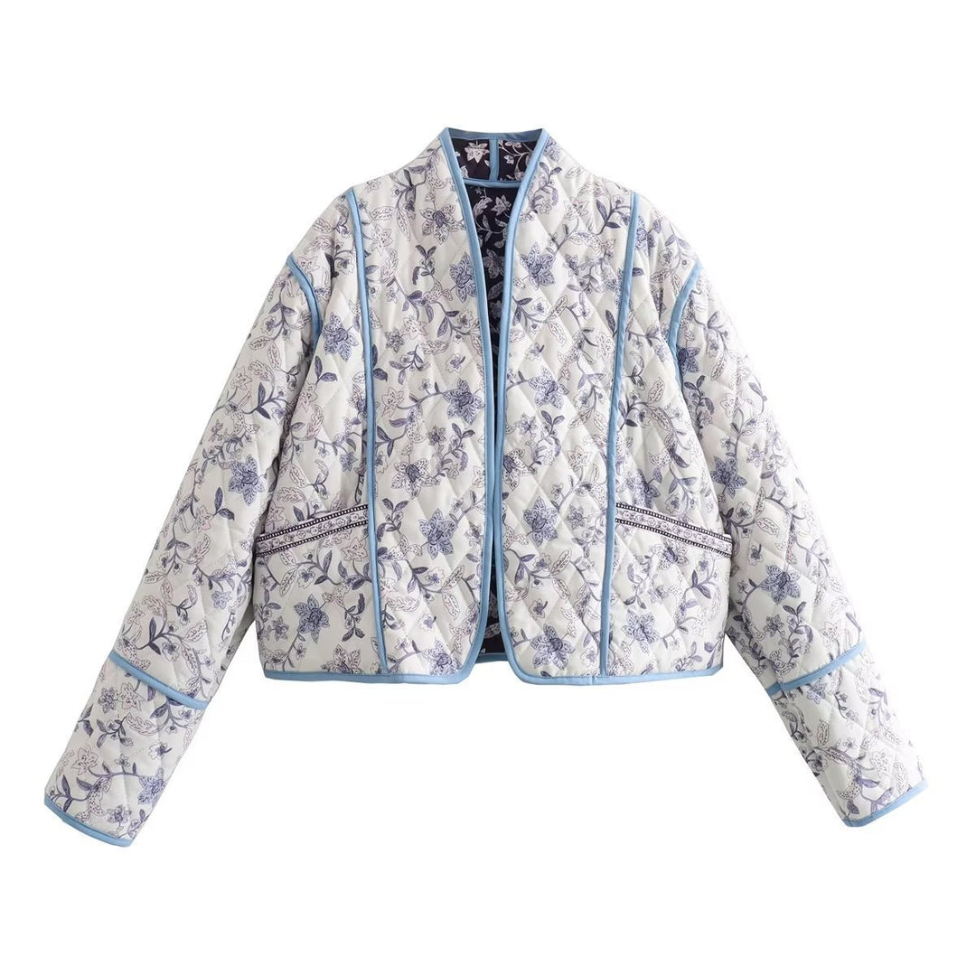 Damen Steppjacke mit floralem Muster und kontrastierenden Akzenten R&B
