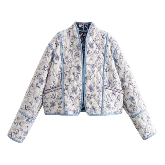 Damen Steppjacke mit floralem Muster und kontrastierenden Akzenten R&B