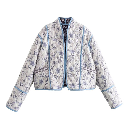 Damen Steppjacke mit floralem Muster und kontrastierenden Akzenten R&B