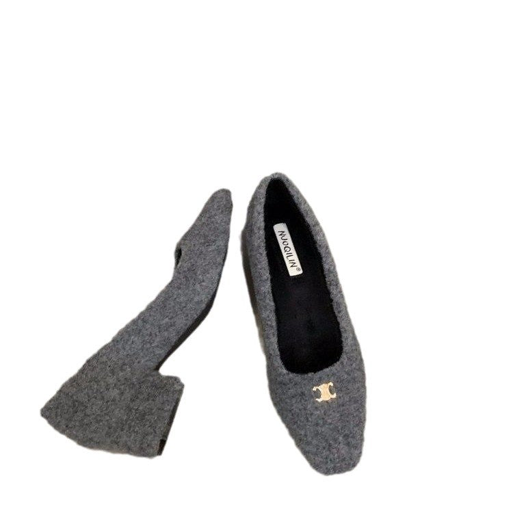 Damen elegante Blockabsatz-Ballerinas aus Wollfilz R&B