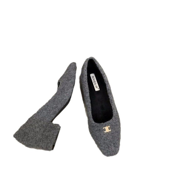 Damen elegante Blockabsatz-Ballerinas aus Wollfilz R&B