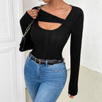 Damen Langärmliges Cut-Out Oberteil mit strukturiertem Rippdesign R&B