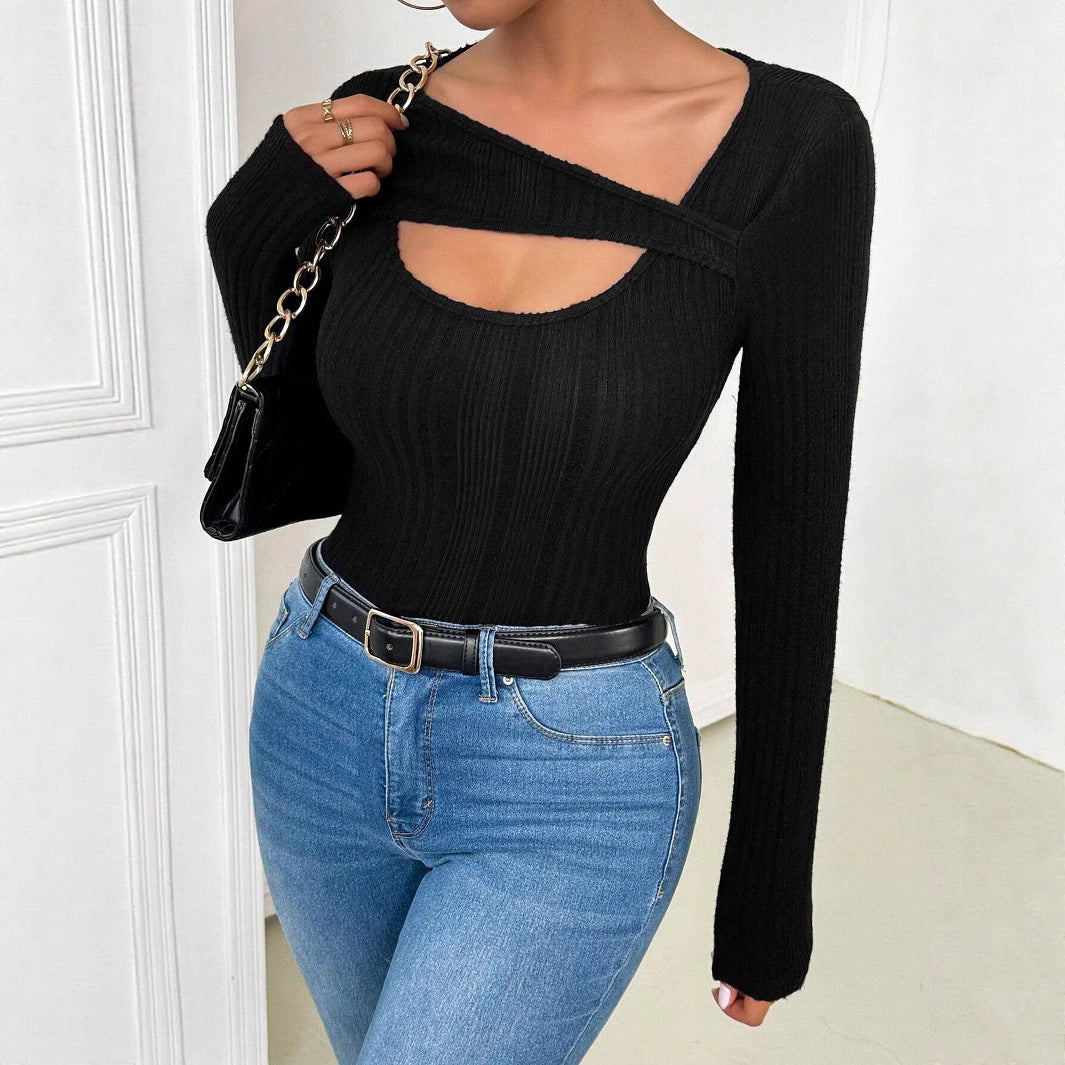 Damen Langärmliges Cut-Out Oberteil mit strukturiertem Rippdesign R&B