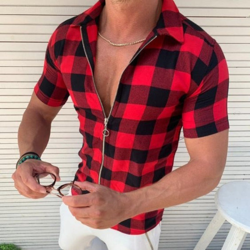 Herren Kurzarm Hemd mit Reißverschluss R&B