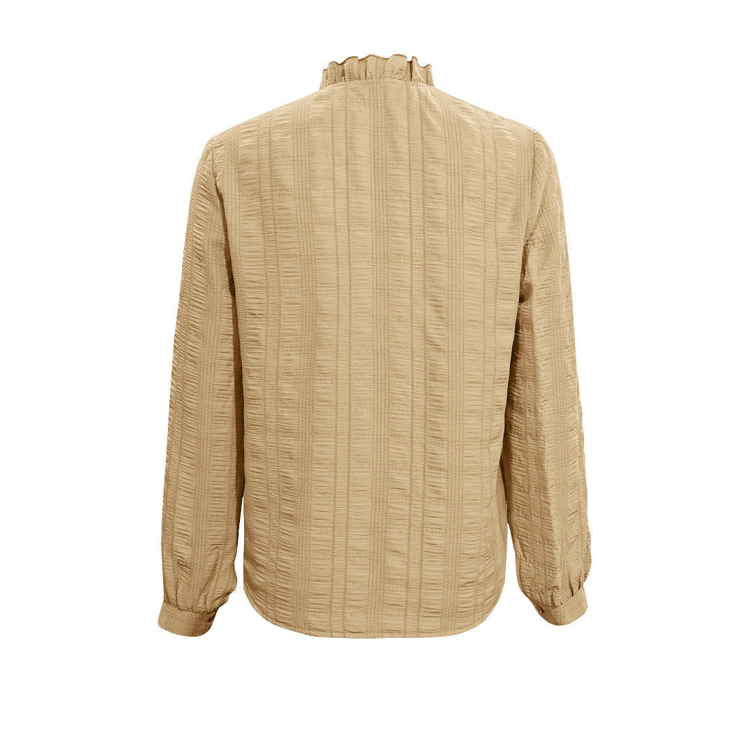 Damen Bluse mit Rüschenkragen und Knopfverschluss R&B
