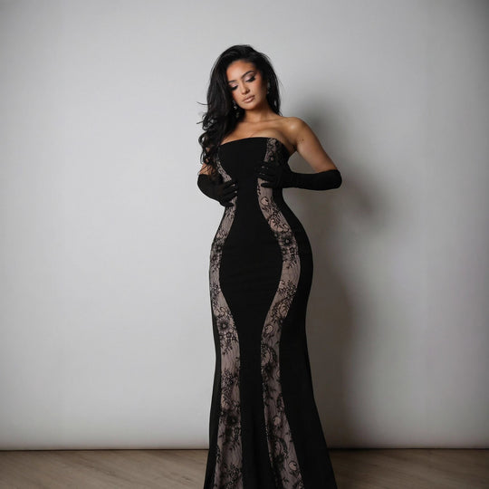 Damen Abendkleid mit luxuriösem Schnitt und edlen Spitzen-Elementen R&B