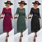 Damen Chiffonkleid mit elegantem Strukturmuster und modischem Gürtel R&B