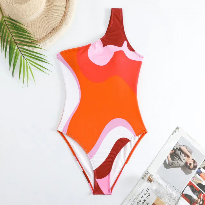 Damen Einteiler Badeanzug mit modischem Muster und passendem Sarong R&B