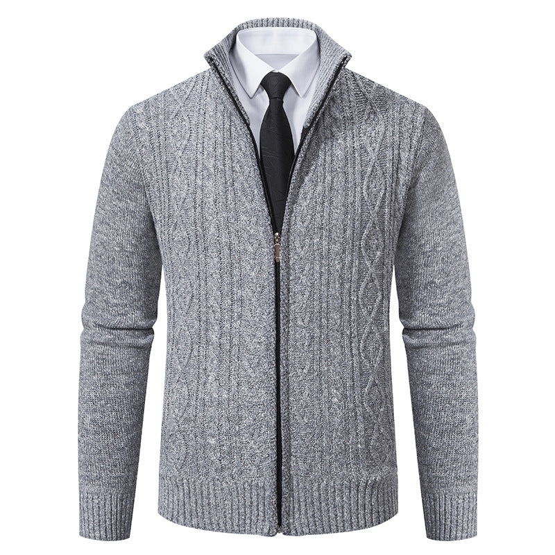 Herren Strickjacke mit Stehkragen und strukturierter Musterung R&B