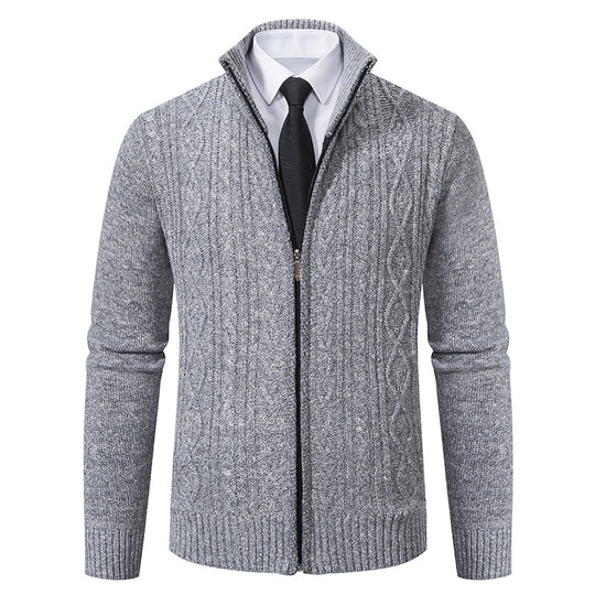 Herren Strickjacke mit Stehkragen und strukturierter Musterung R&B