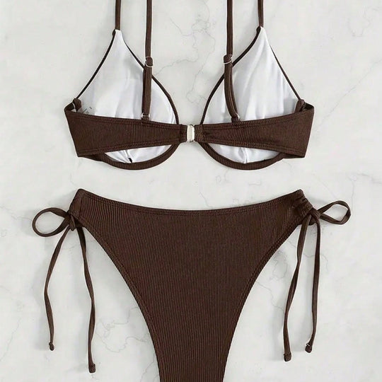 Damen Triangel-Bikini mit verstellbaren Trägern und Seitenschnürungen R&B