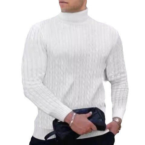Herren Pullover mit hohem Kragen und strukturiertem Zopfmuster R&B