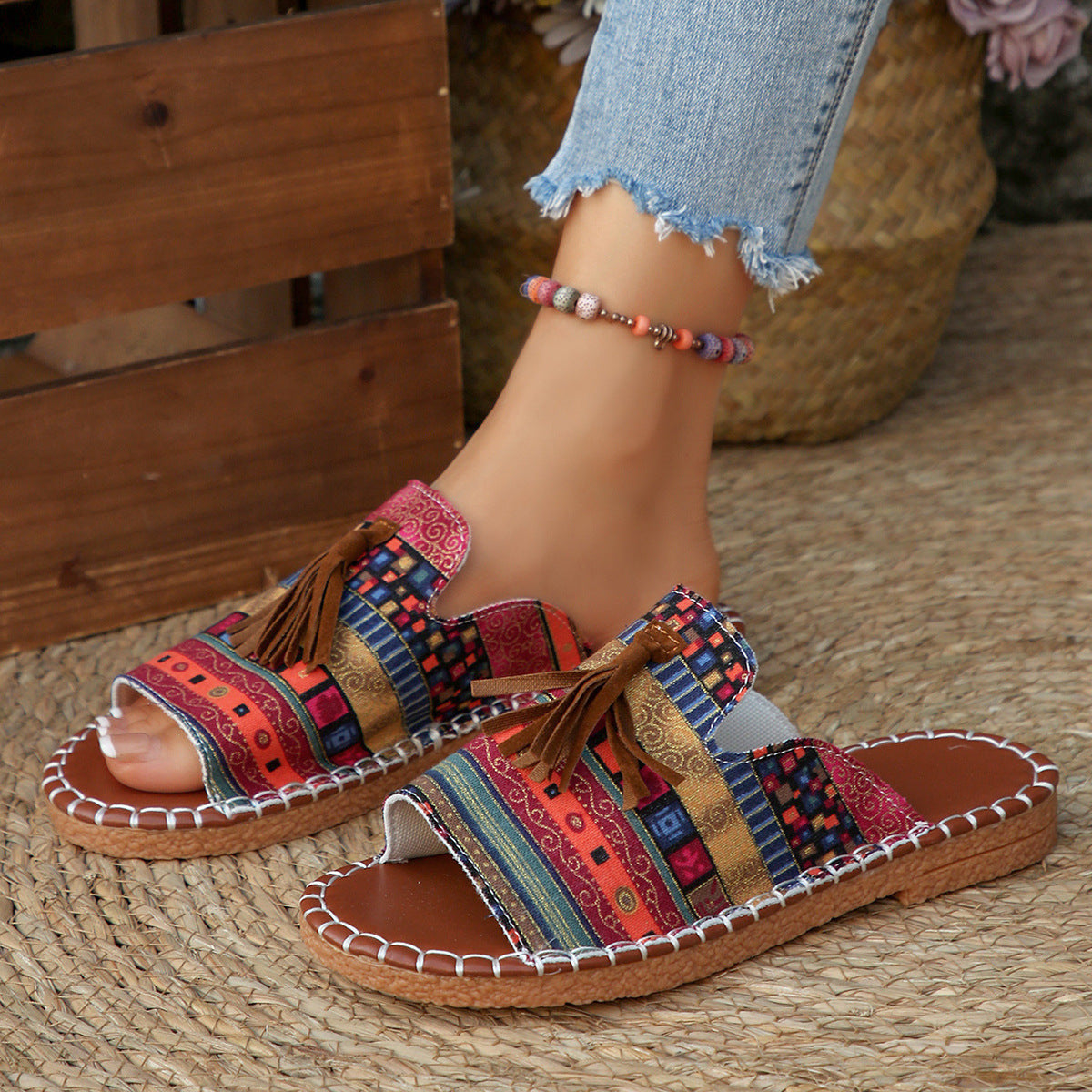 Damen Modische Clogs mit folkloristischem Muster
