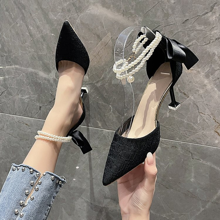 Damen schicke High Heels mit transparentem Riemen und zierlichem Perlenakzent R&B