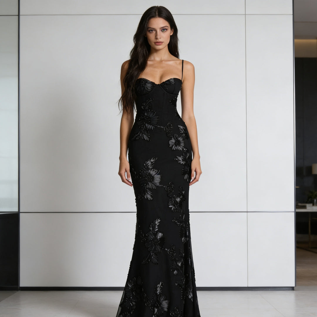 Damen Elegantes Figurbetontes Abendkleid mit floralen Stickereien R&B