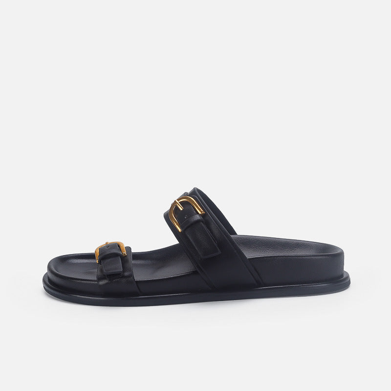 Damen elegante Riemensandalen mit goldenen Schnallen R&B