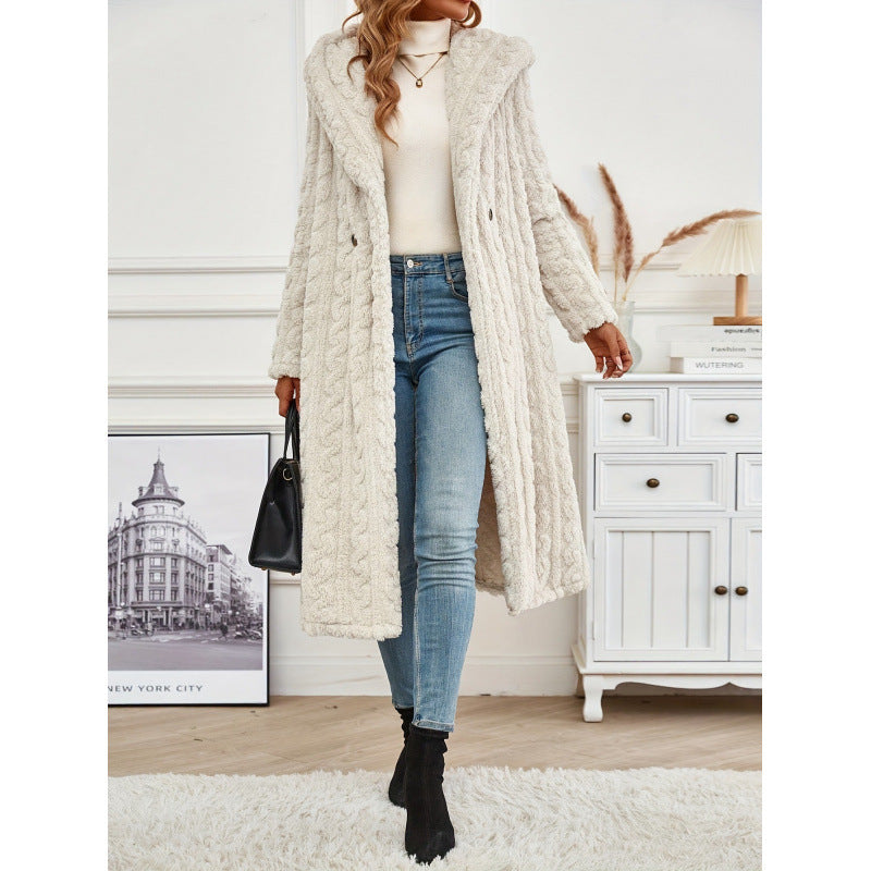 Damen Strickmantel mit Oversized-Kragen und originellen Zopfmuster R&B