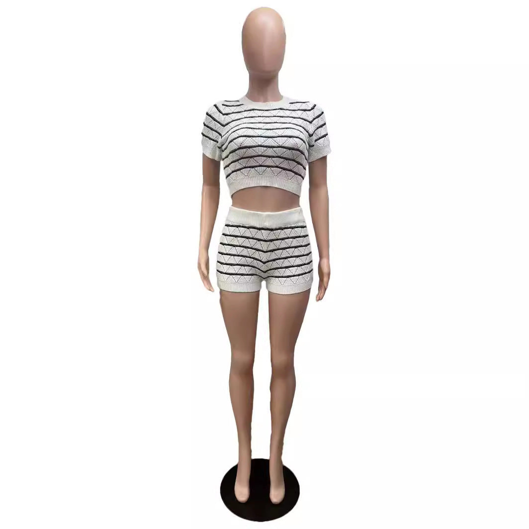 Damen Crop-Top und Shorts Set mit grafischem Muster R&B