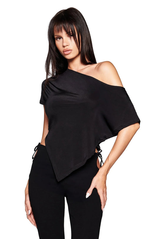 Damen asymmetrisches Kurzarm-T-Shirt mit auffälligem Streifenmuster und lässigem Schnitt R&B